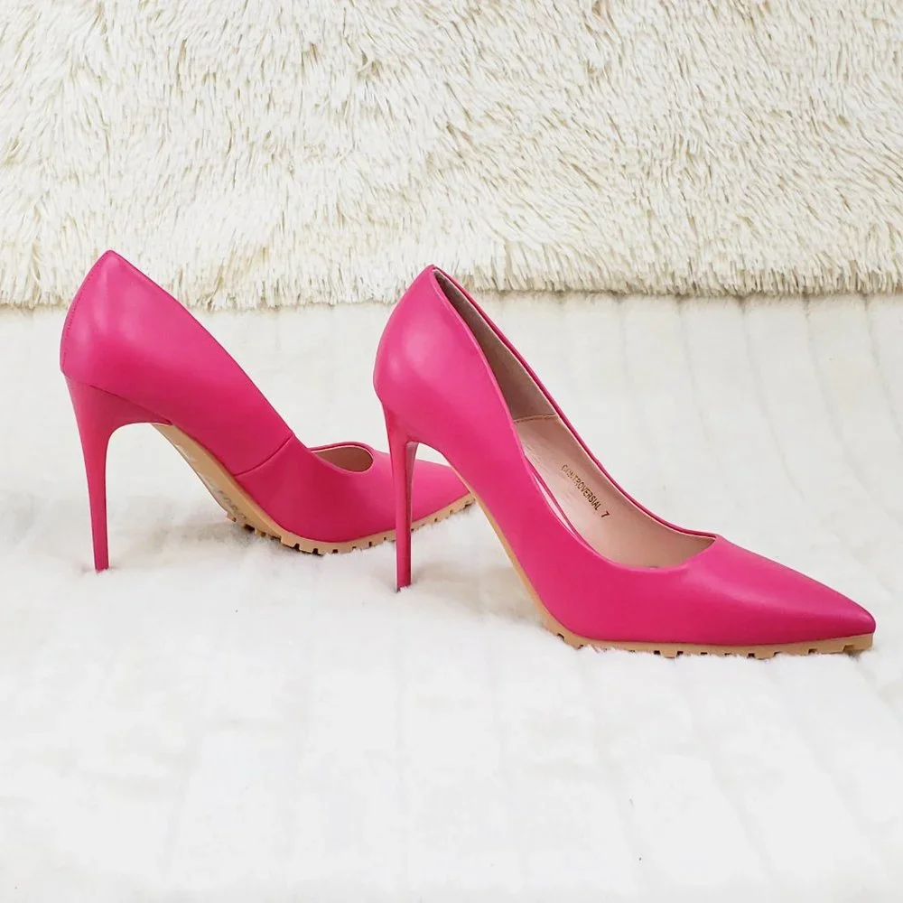 Ladies Revenge Hot Pink Fuchsia Matte High Heel Lug Sole Pump Shoes